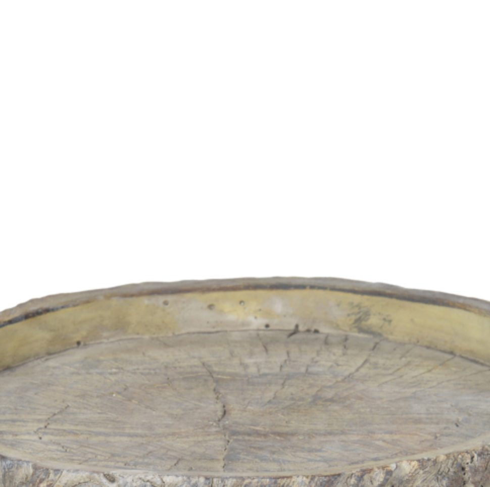 Decorative Round Shape Cemented Log Plate/Tray, Gray