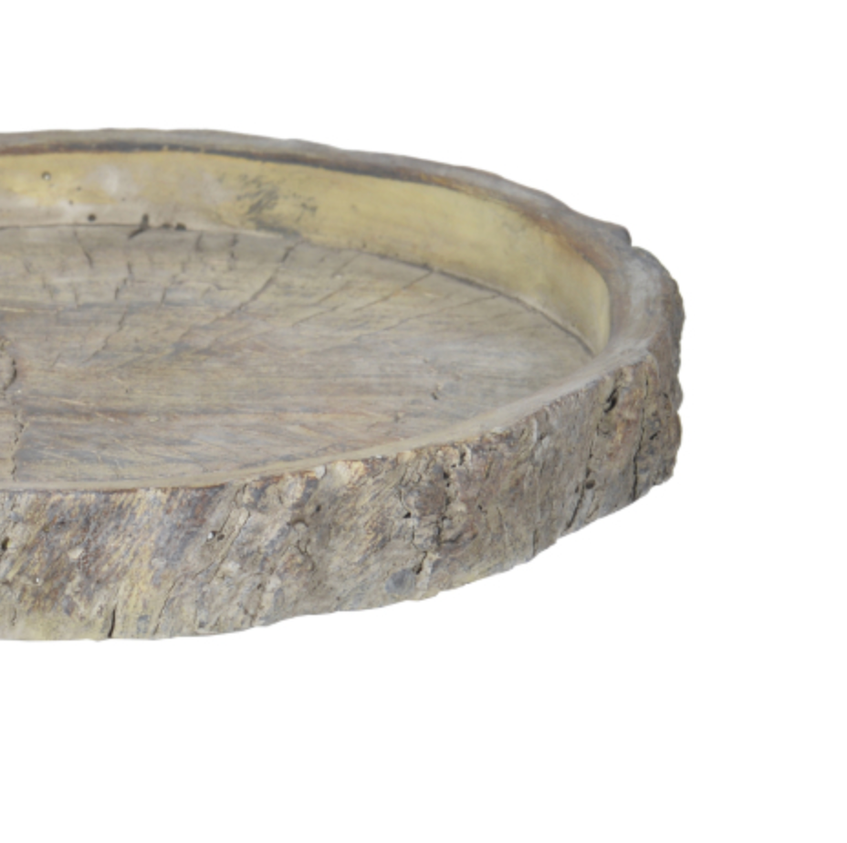 Decorative Round Shape Cemented Log Plate/Tray, Gray