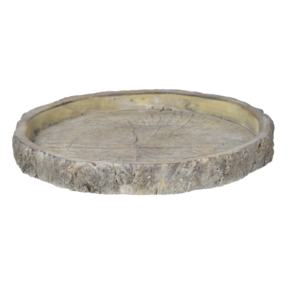 Decorative Round Shape Cemented Log Plate/Tray, Gray