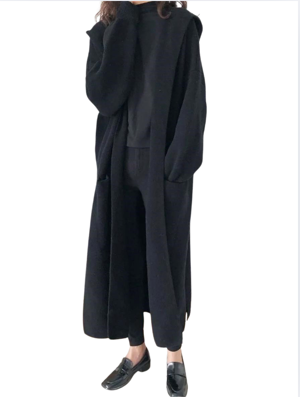 Cozy Oversized Hooded Sweater Cardigan, Long Length, Loose Fit (One Size)