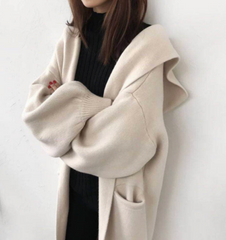 Cozy Oversized Hooded Sweater Cardigan, Long Length, Loose Fit (One Size)