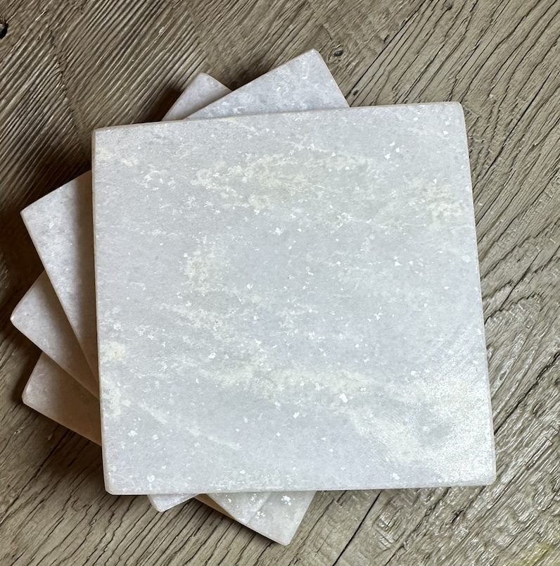 Set of 4 White Marble Square Coasters 4"x4"x0.5"