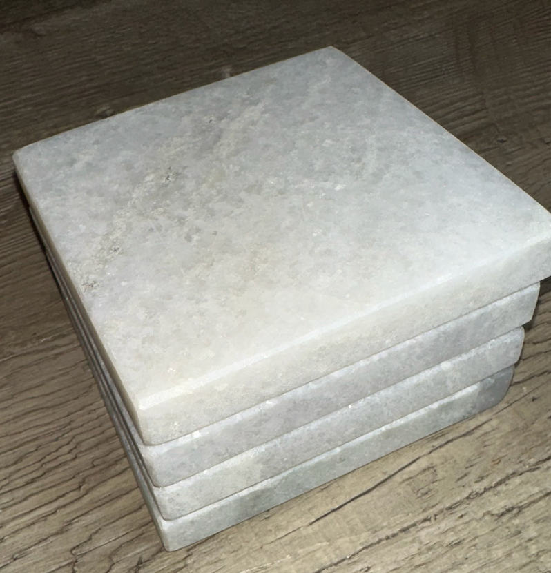 Set of 4 White Marble Square Coasters 4"x4"x0.5"