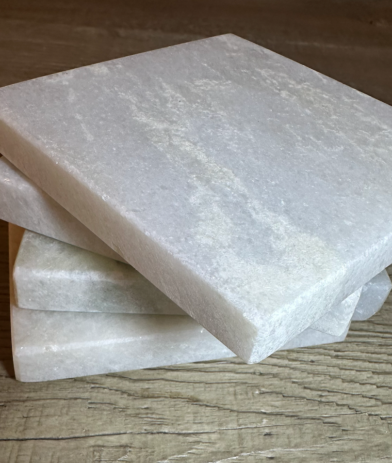 Set of 4 White Marble Square Coasters 4"x4"x0.5"