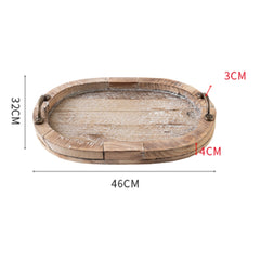 46cm Long Vintage Wooden Tray, Tabletop Oval Breakfast Serving Trays