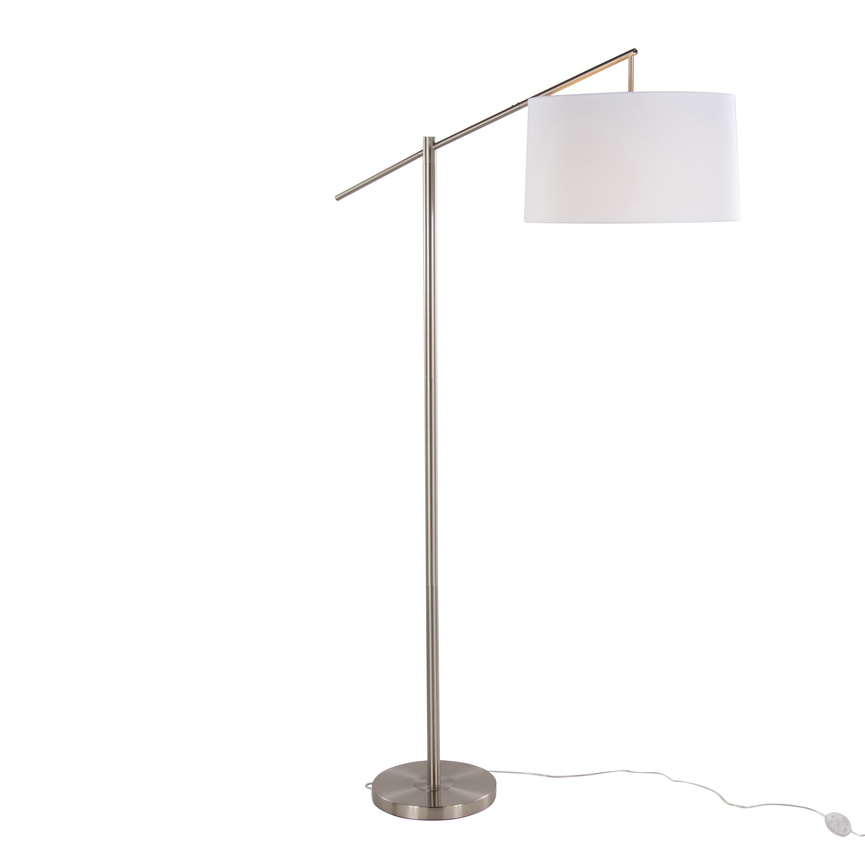 69" Contemporary Metal Floor Lamp in Brushed Nickel with Off-White Linen Shade