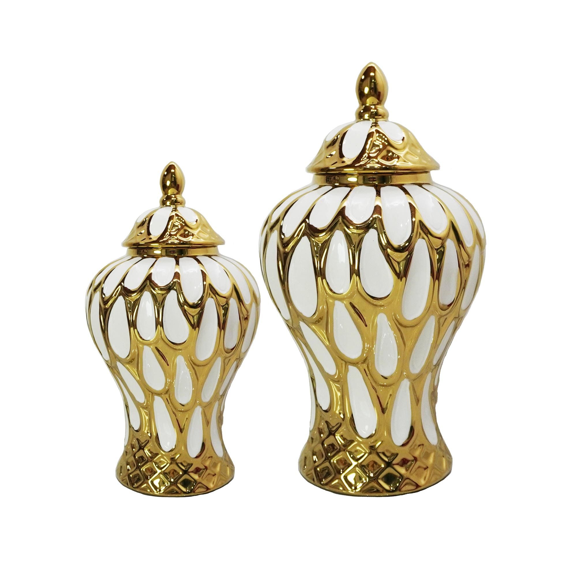 Alluring White and Gold Ginger Jar with Removable Lid 17.50"H