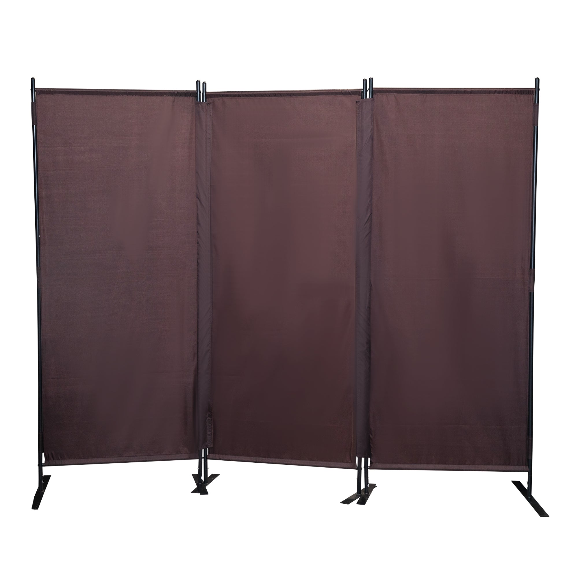 6 Ft Modern Room Divider, 3-Panel Folding Privacy Screen w/ Metal Standing, Portable Wall Partition, Brown