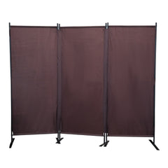 6 Ft Modern Room Divider, 3-Panel Folding Privacy Screen w/ Metal Standing, Portable Wall Partition, Brown