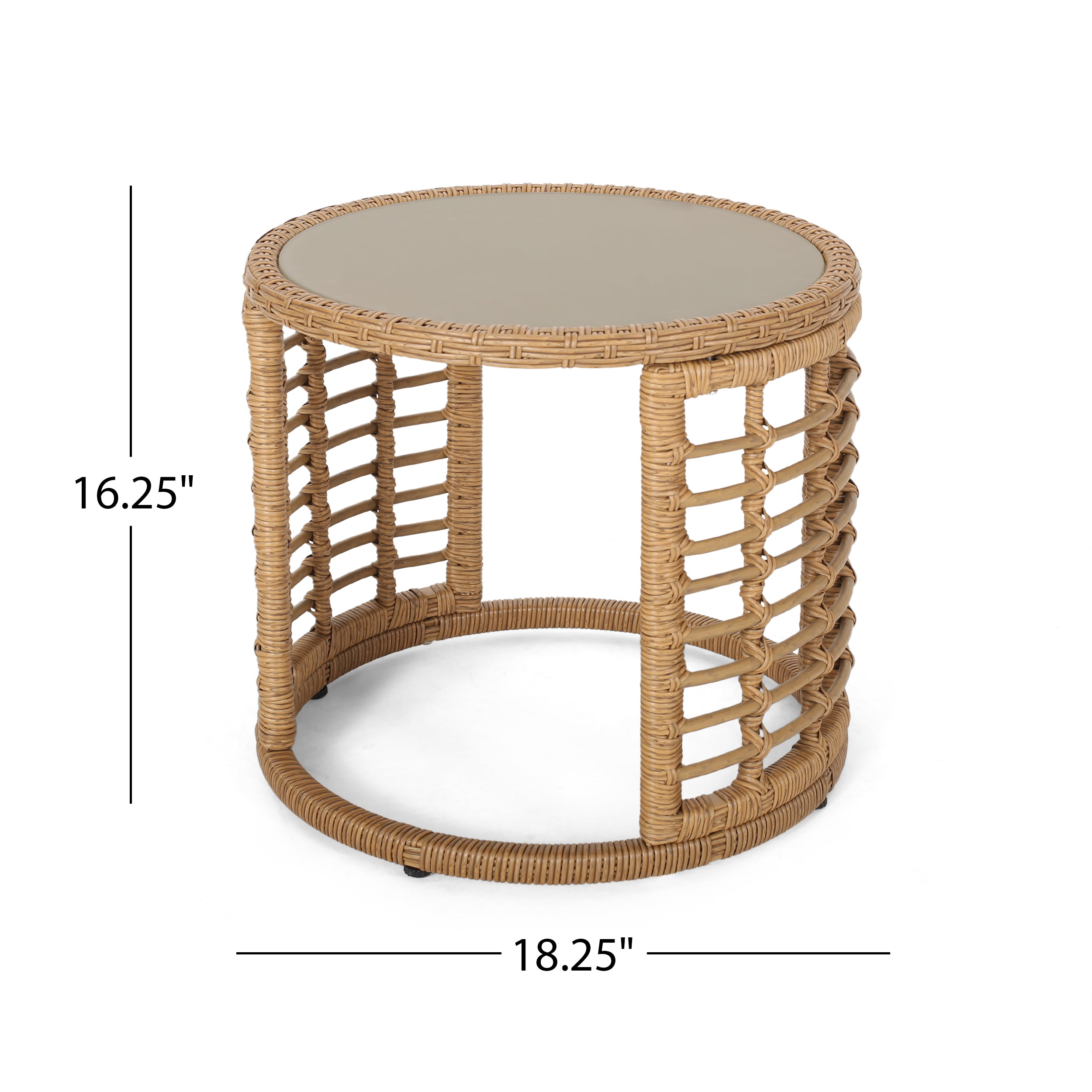 Modern Boho Rattan Side Table - Light Brown