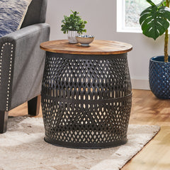 Modern Industrial Design Side Table - Natural + Black