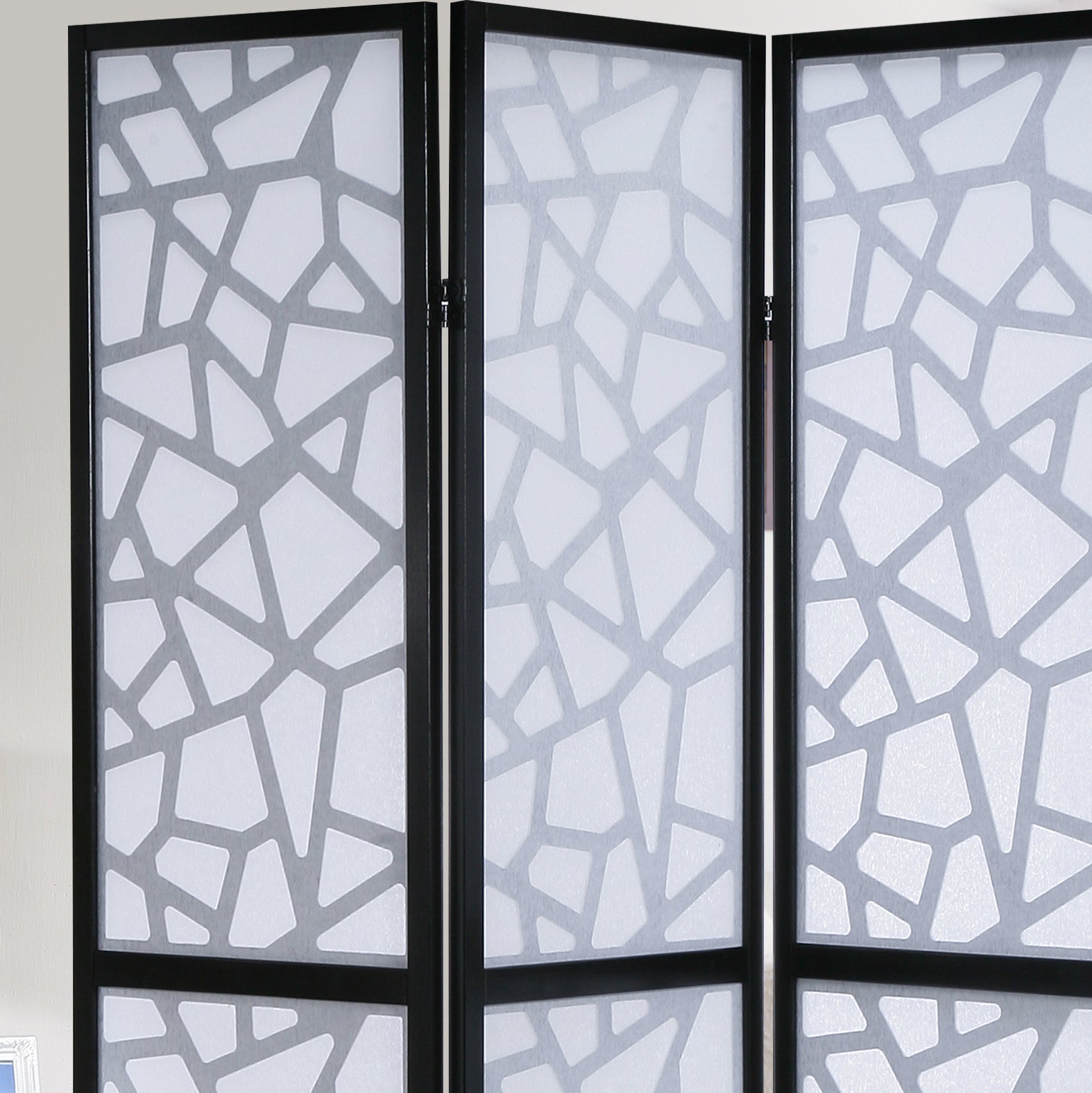 4 Panel Screen Room Divider, Black Wood+Paper