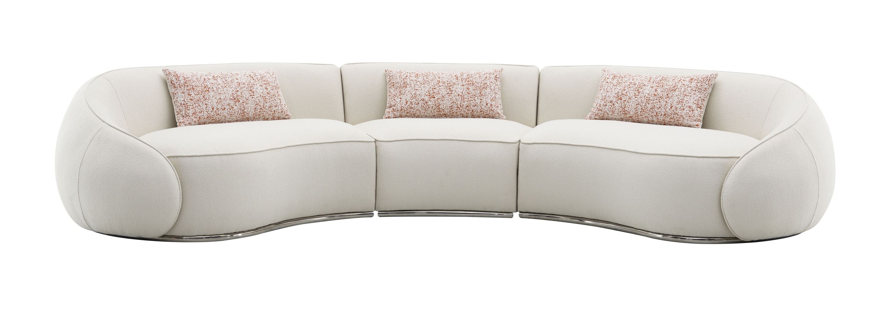 Sectional Sofa w/3 Pillows, Beige Boucle