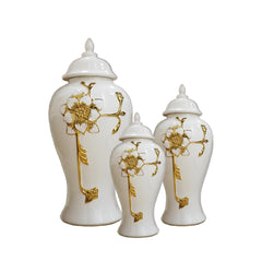 Ginger Jar with Steam Gold Flower 18.00"H