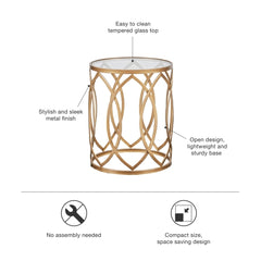 Metal Eyelet Accent Table - Gold+Glass