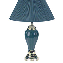 27" Tall Ceramic Table Lamp, Urn-Shaped with Green finish, Linen Shade