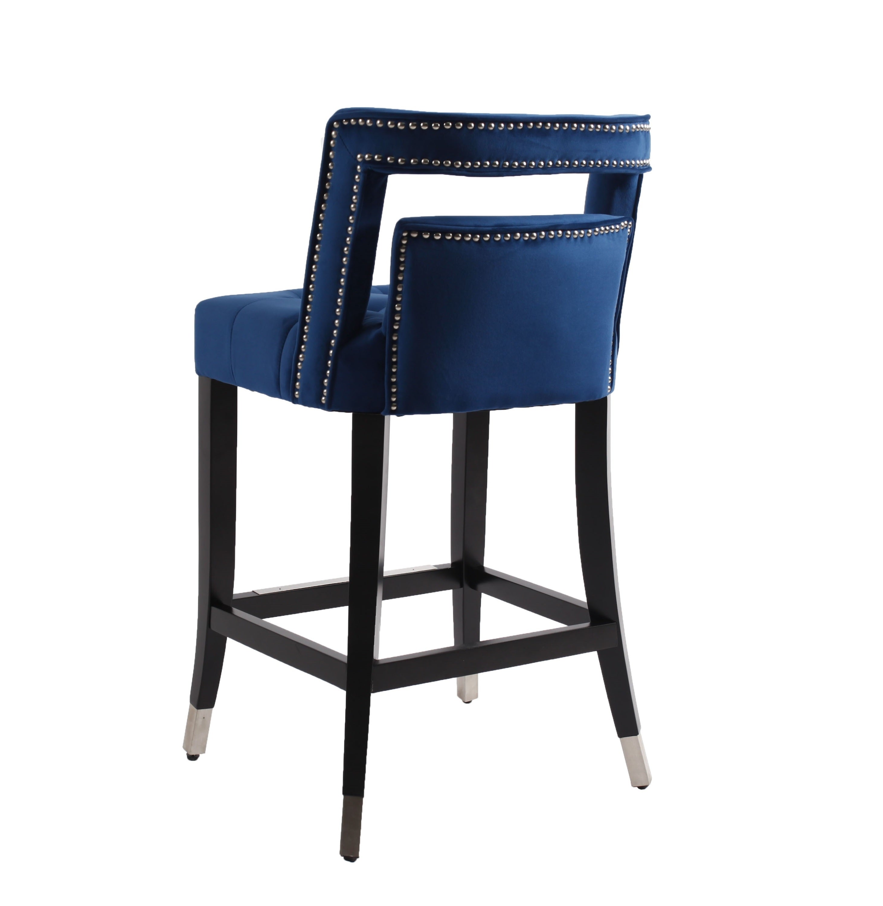 Suede Velvet Barstool with nailheads 26 inch Seater height (Set of 2) - Navy Blue