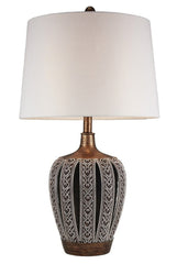 28.25" Tall Polyresin Table Lamp "Everly" with Brown finish, White Shade