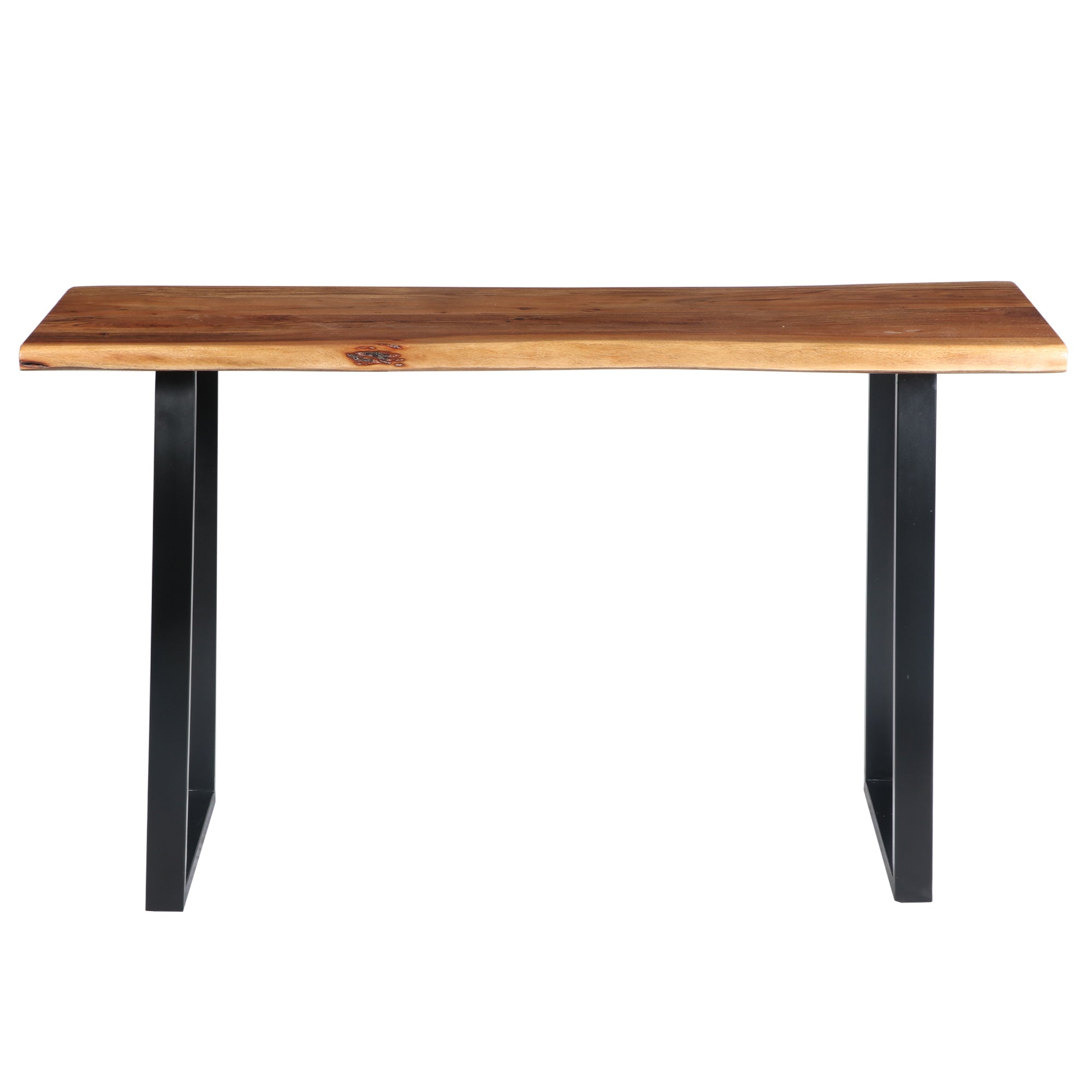 Industrial Wooden Live Edge Desk with Metal Sled Leg Support - Brown and Black