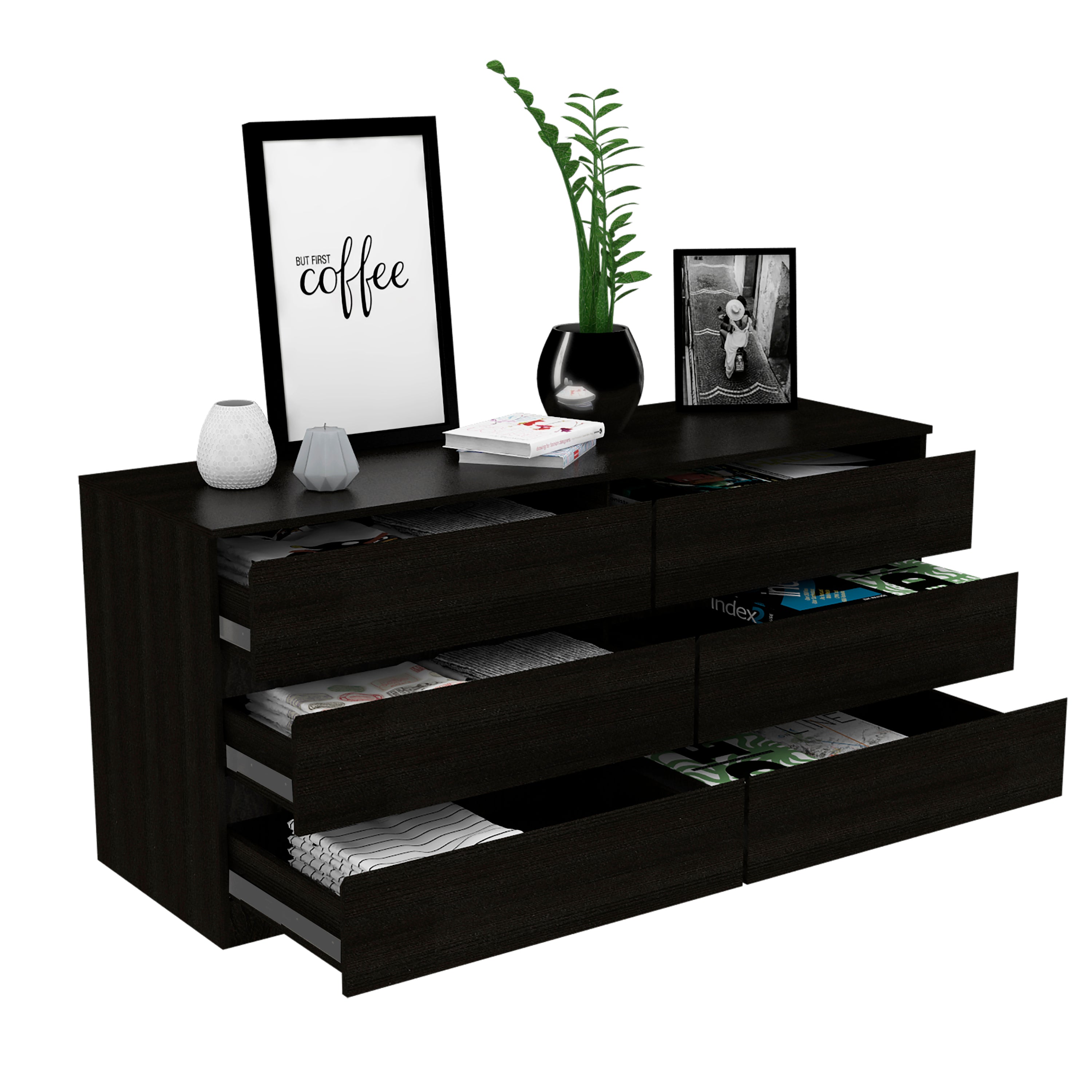 6 Drawer Double Dresser - Black