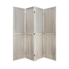 4 Panel Room Divider, 5.6Ft Pegboard Display Wooden Room Divider - Natural Wood