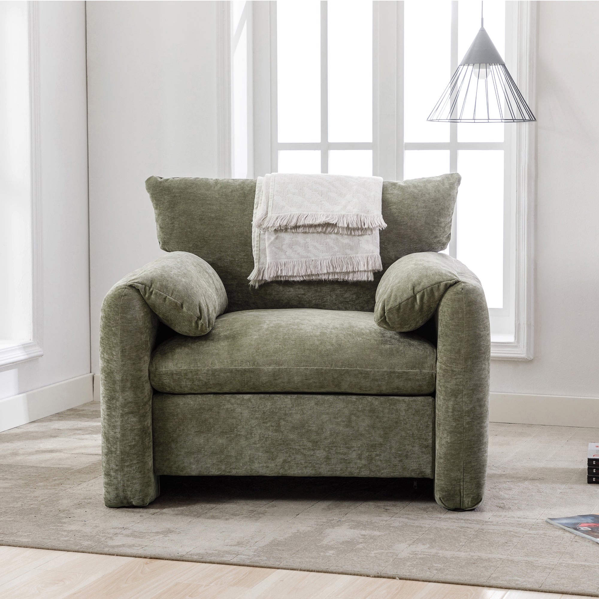 Modern Style Chenille Oversized Armchair - Matcha Green