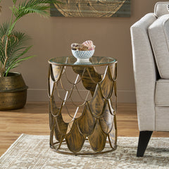 Artsy Boho Side Table - Glass & Metal - Brown