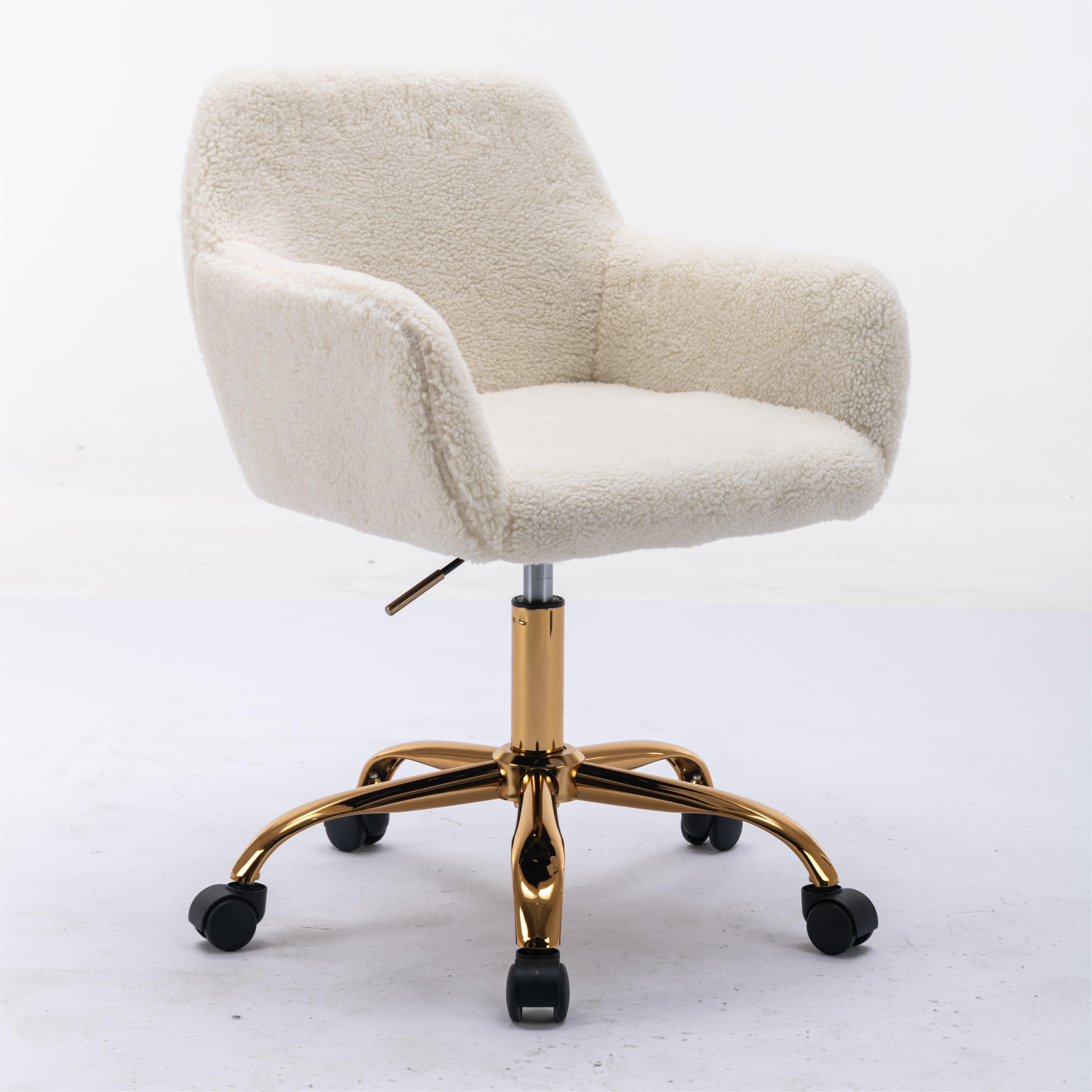 Faux Fur Home Office Chair, Fluffy Fuzzy Comfortable Makeup Vanity Chair - White