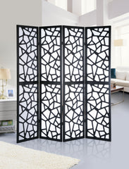 4 Panel Screen Room Divider, Black Wood+Paper