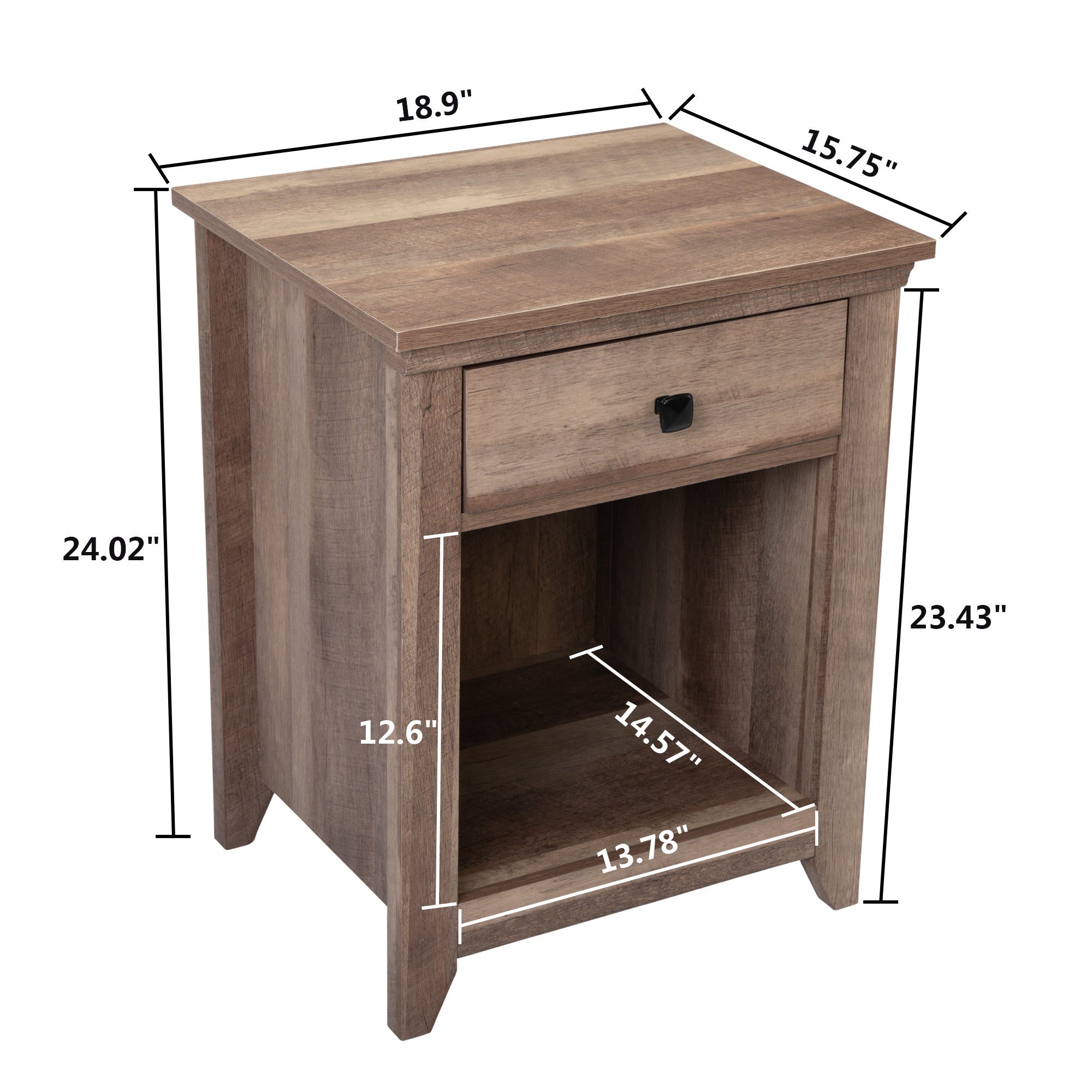Farmhouse Nightstand, Bedside Table with Drawer and Shelf - Light Brown