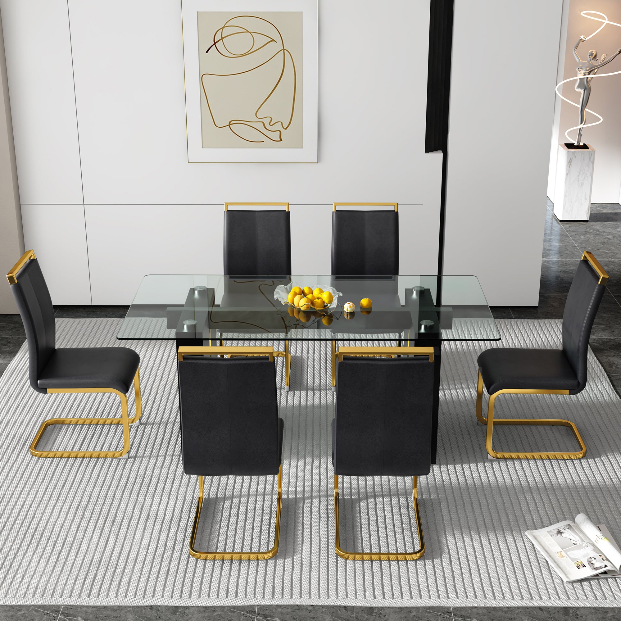 Modern Glass Table for 6-8 people - Black and Gold