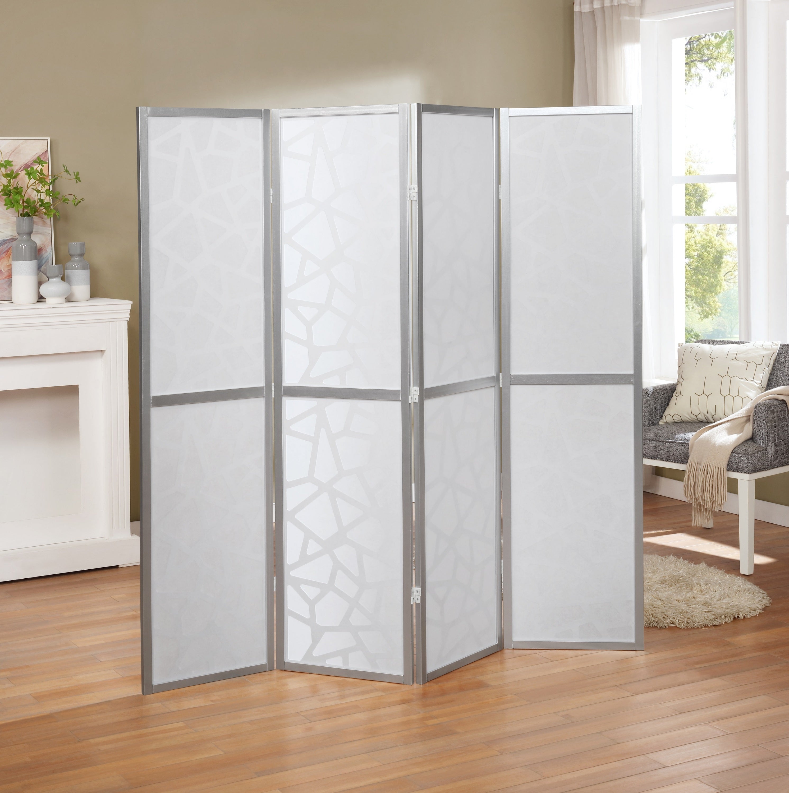 4 Panel Screen Room Divider, -Sliver