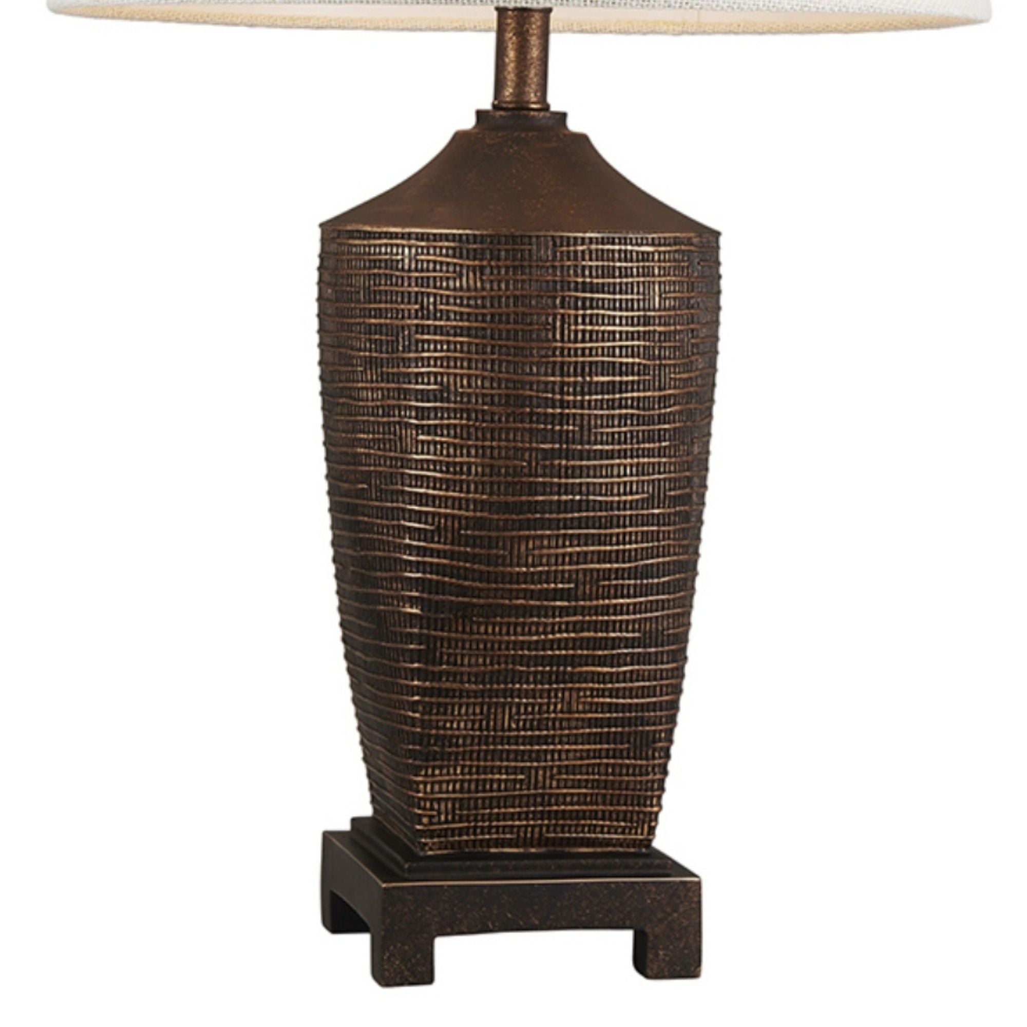 30" Tall Polyresin Table Lamp "Kayan", Bronze Rustic finish