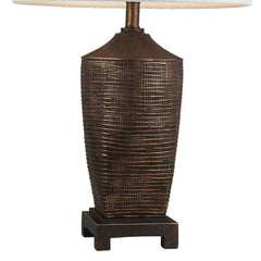 30" Tall Polyresin Table Lamp "Kayan", Bronze Rustic finish