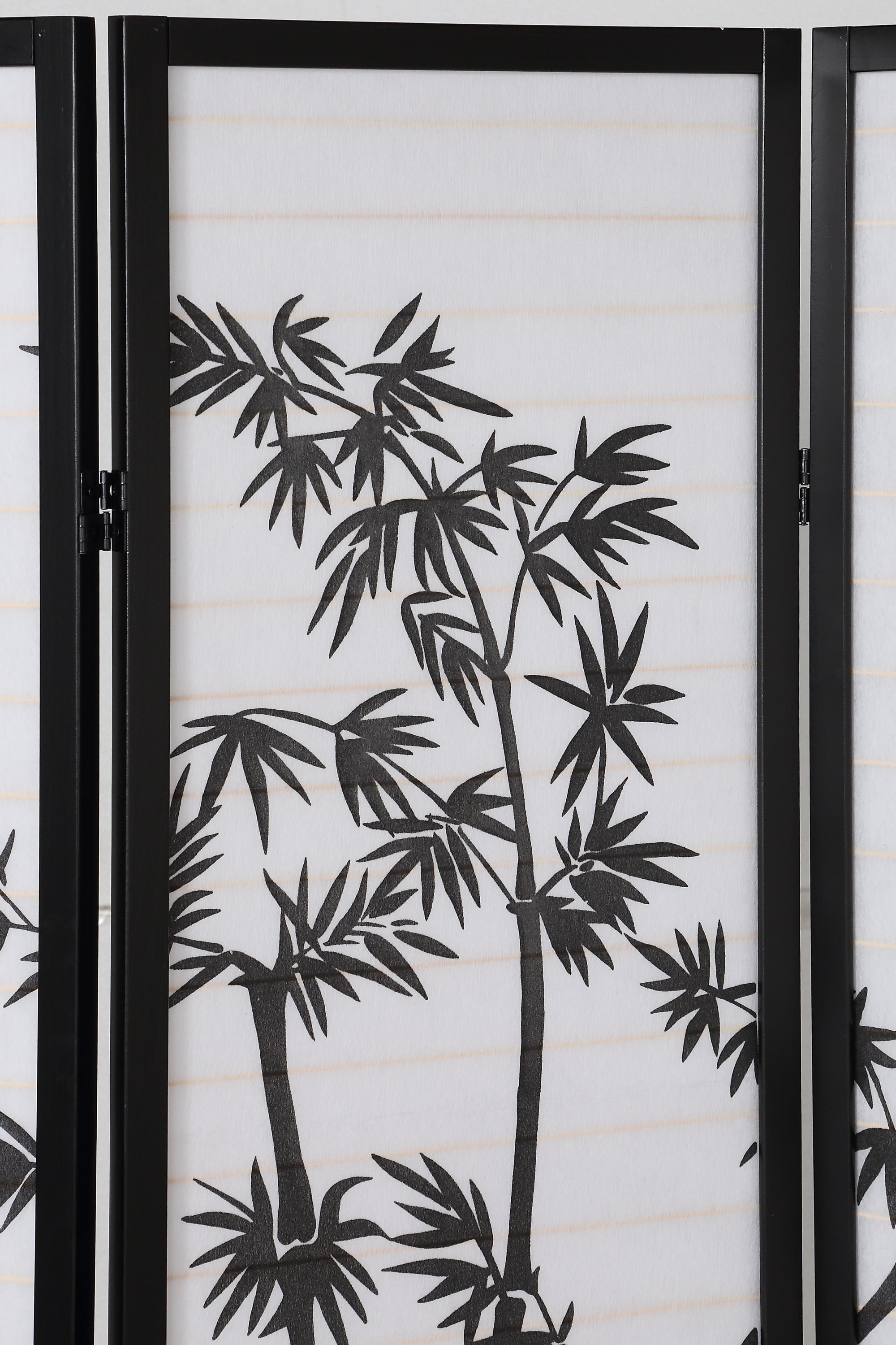 Bamboo Print 4-Panel Framed Room Screen/Divider, Black Wood+Paper