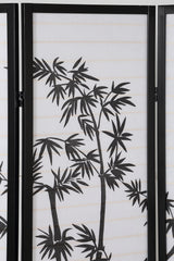 Bamboo Print 4-Panel Framed Room Screen/Divider, Black Wood+Paper