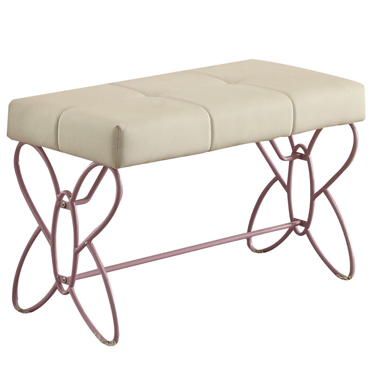 White and Light Pink Tufted Bench