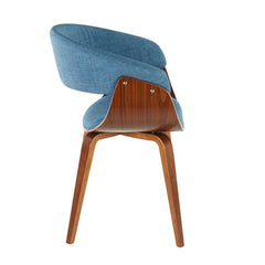 Vintage Mid-Century Modern Dining/Accent Chair - Walnut and Blue Fabric