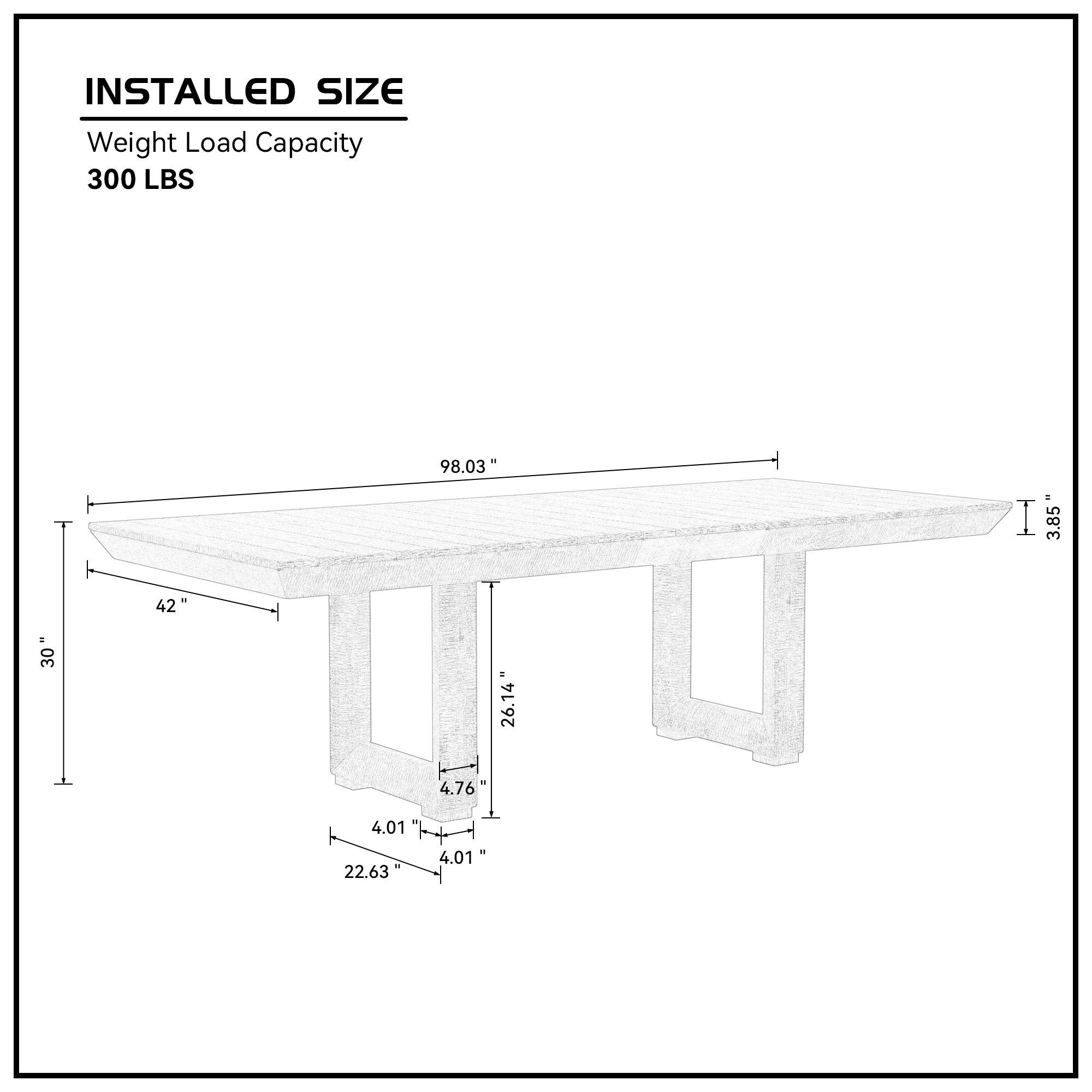 Rectangular 98"  Dining table Stretchable Farmhouse Style Home Office - Gray (without chairs)