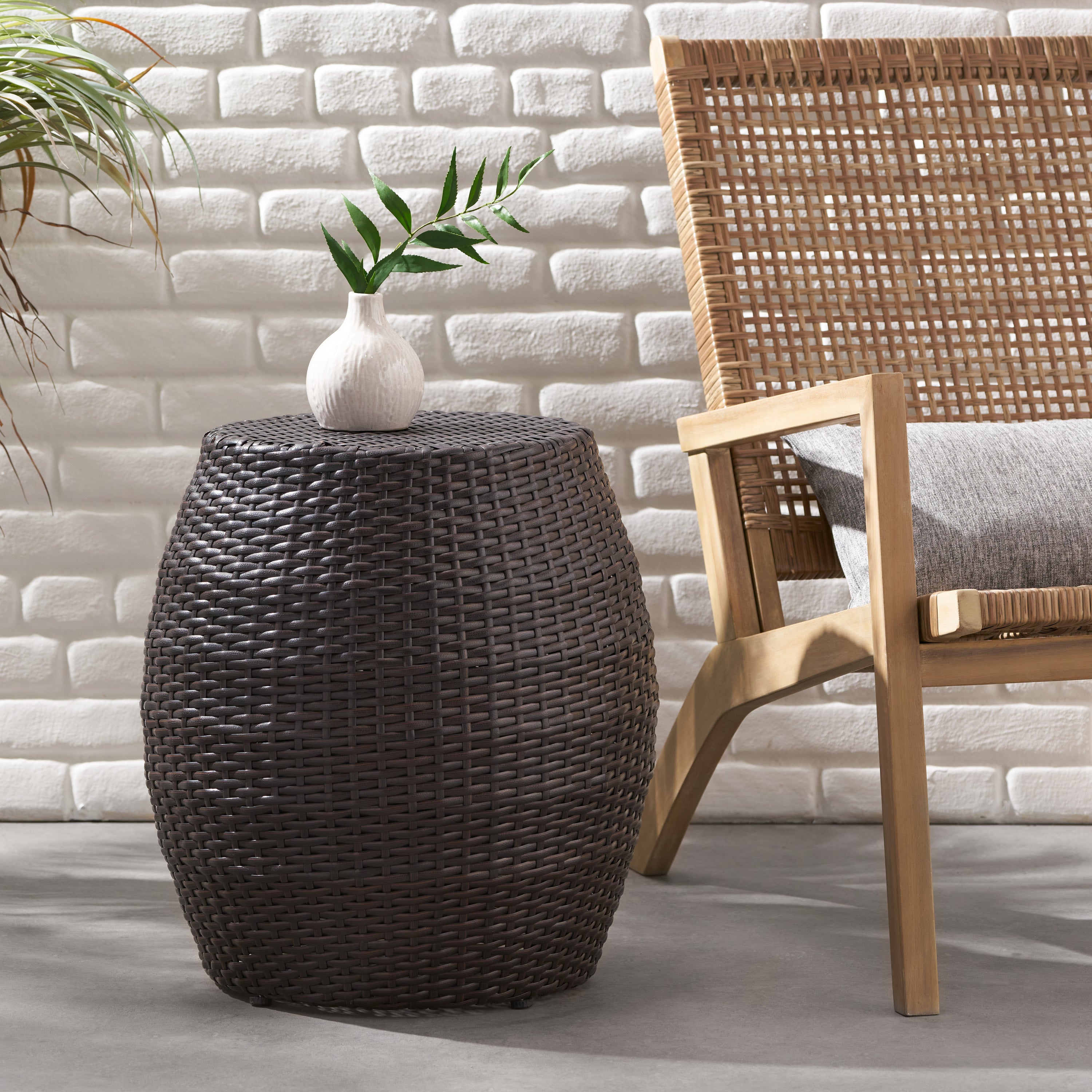 Outdoor Wicker 14.00" Patio Side Table