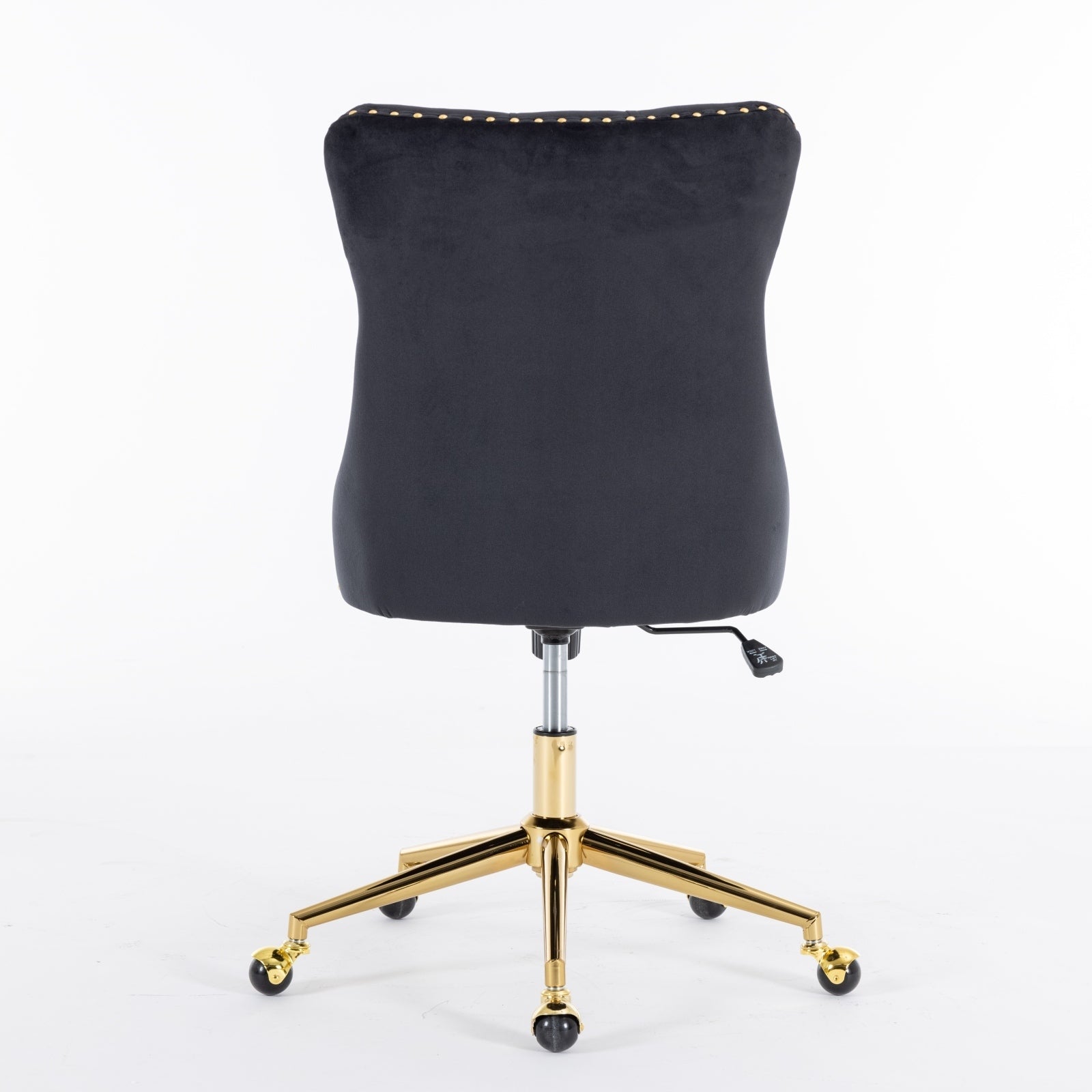 Velvet Upholstered Tufted Button Home Office Chair with Golden Metal Base, Adjustable Desk Chair Swivel Office Chair - Black