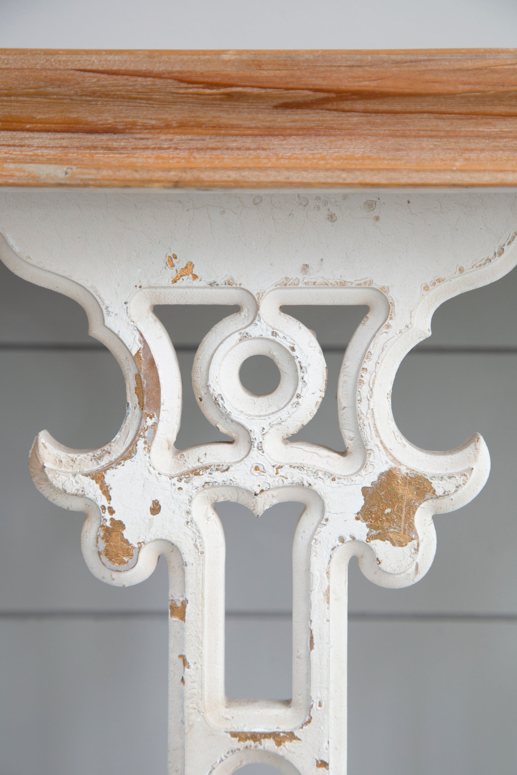 Classic Vintage White Wash Console Table with Brown Wood Top 32"x12"x32"