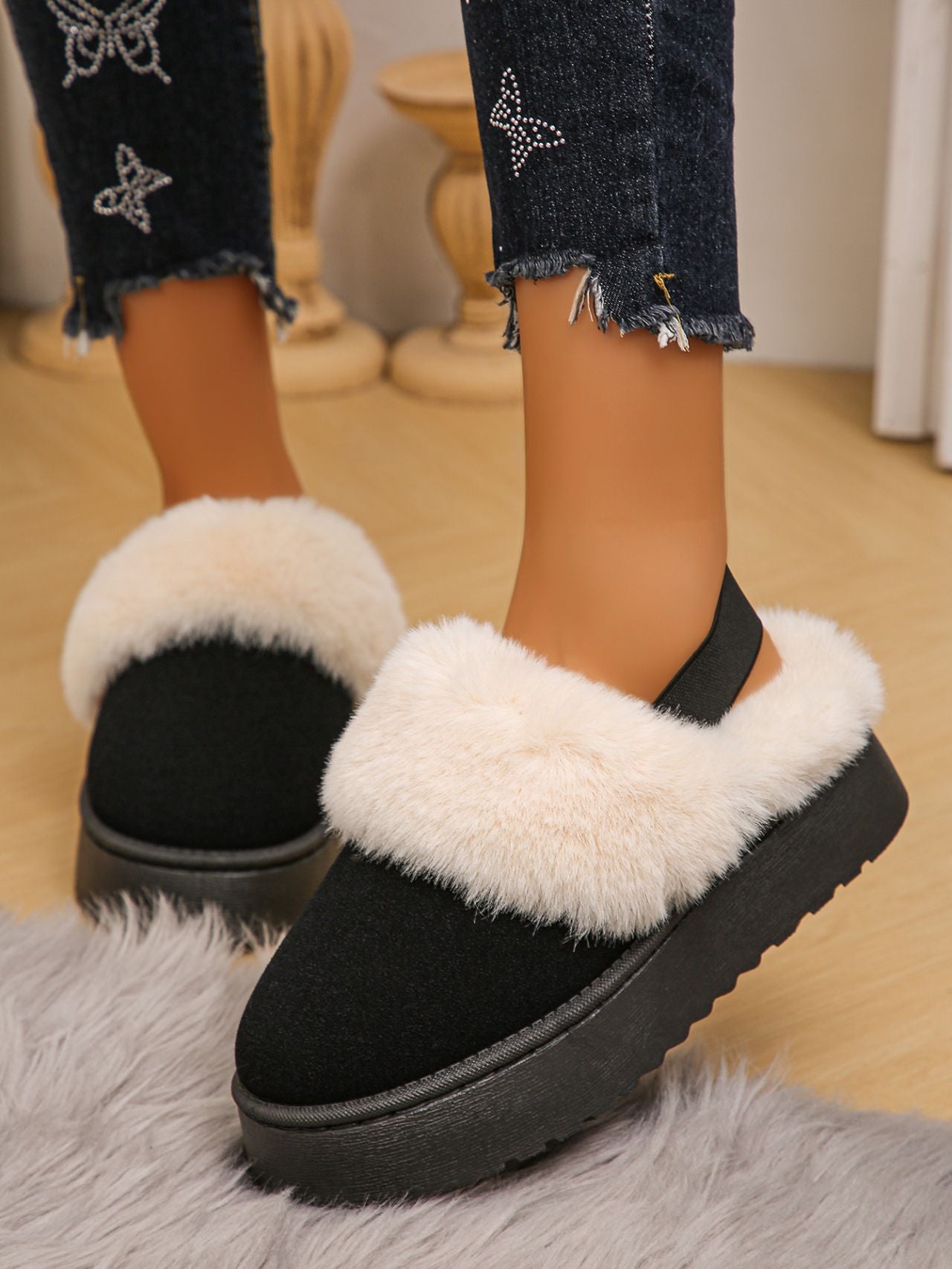 Cozy Faux Fur Round Toe Platform Slippers