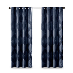 Ogee Knitted Jacquard Total Blackout Curtain Panel - Navy