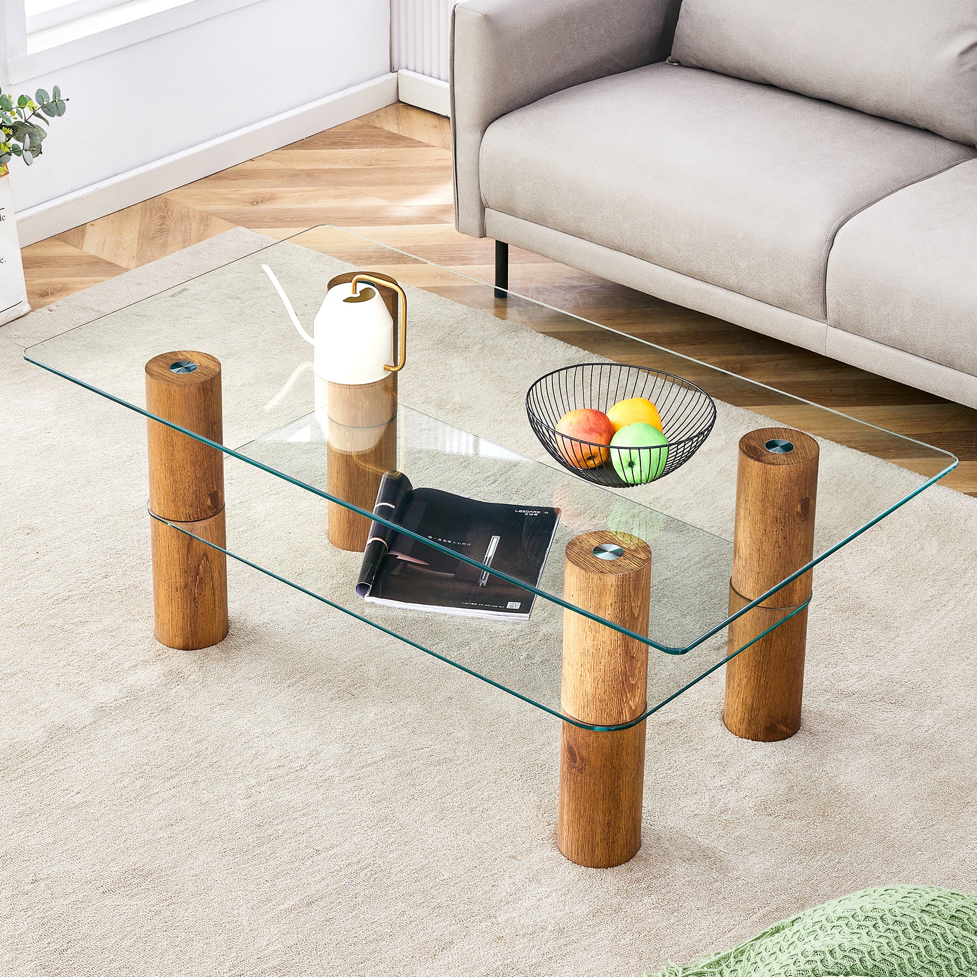 Minimalist and Modern Double-Layer Transparent Tempered Glass Coffee Table and Coffee Table