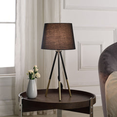 20" Tripod Leg Metal Table Lamp" Devon", Matte Black / Gold Metal