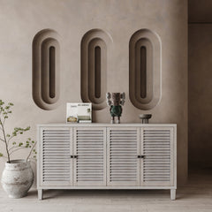 Accent Cabinet 4 Shutter Door Wooden Cabinet Sideboard Buffet - Natural Wood Wash