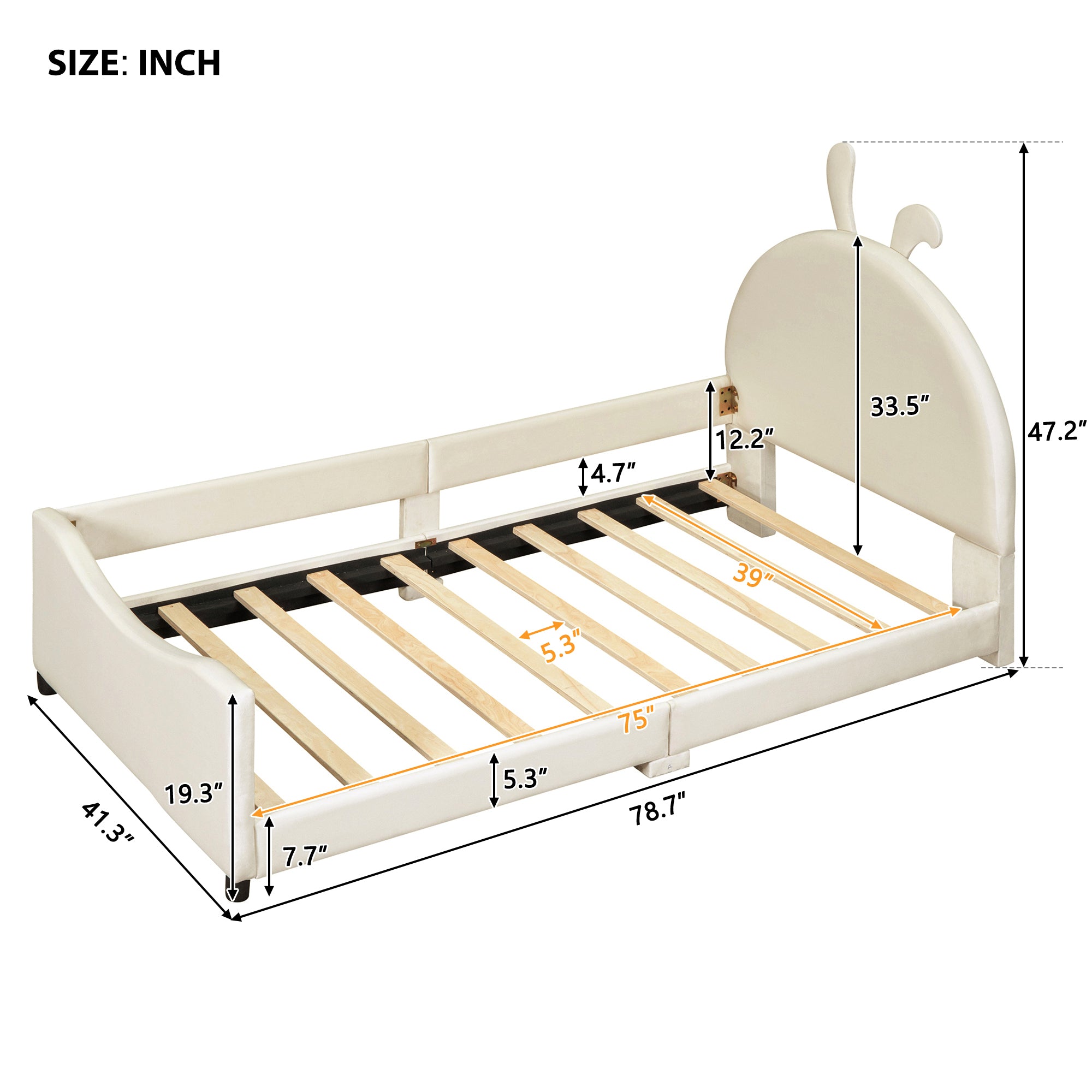 Twin Size Upholstered Daybed with Rabbit Ear Shaped Headboard - Beige