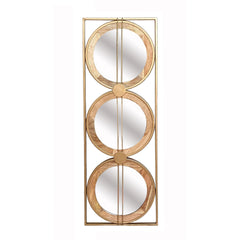 3 Mirror Piece Wall Mirror in Gold Rectangular Frame 40"x14" - Wood+Glass