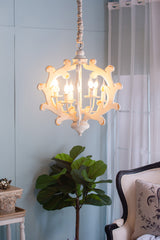 Country-Style Chandelier 6-Light Wood Chandelier - White